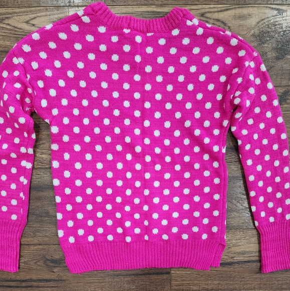 SO Junior's Pink Crew Neck Winter Reindeer Polka Dot Pullover Sweater Medium M - Picture 8 of 8